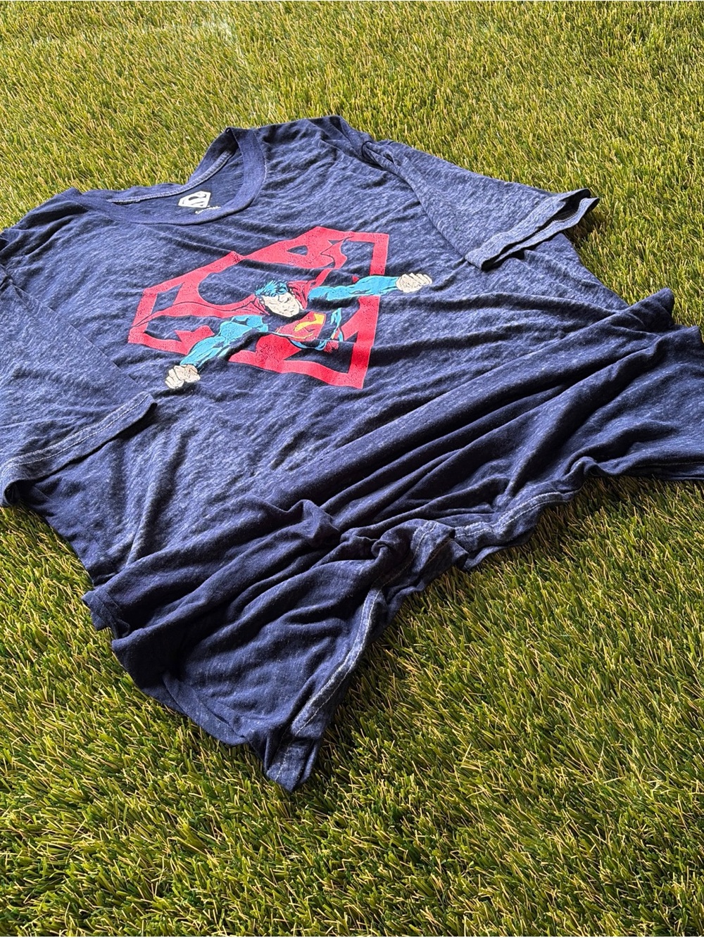 Superman DC Comics Burnout Graphic Tee Navy Blue XL